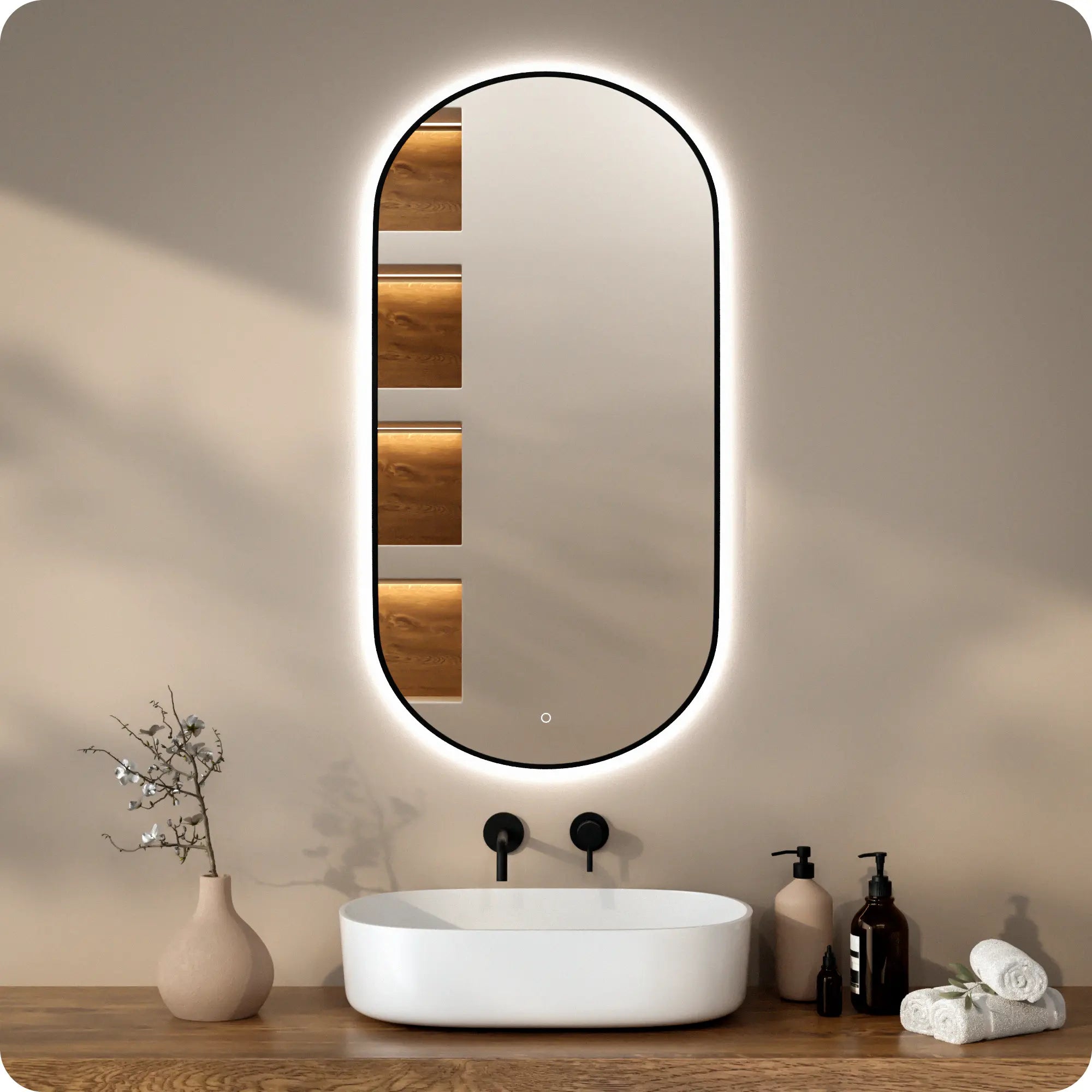 Badkamerspiegel - 120x60cm Ovaal - Zwart Frame