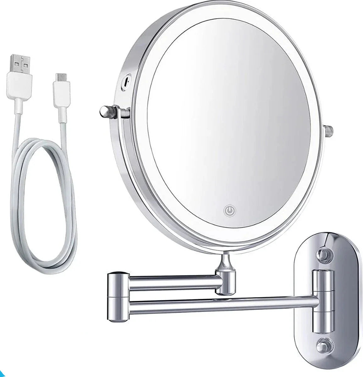 Makeup Mirror – Rechargeable – Chrome – 1-10x Magnification
