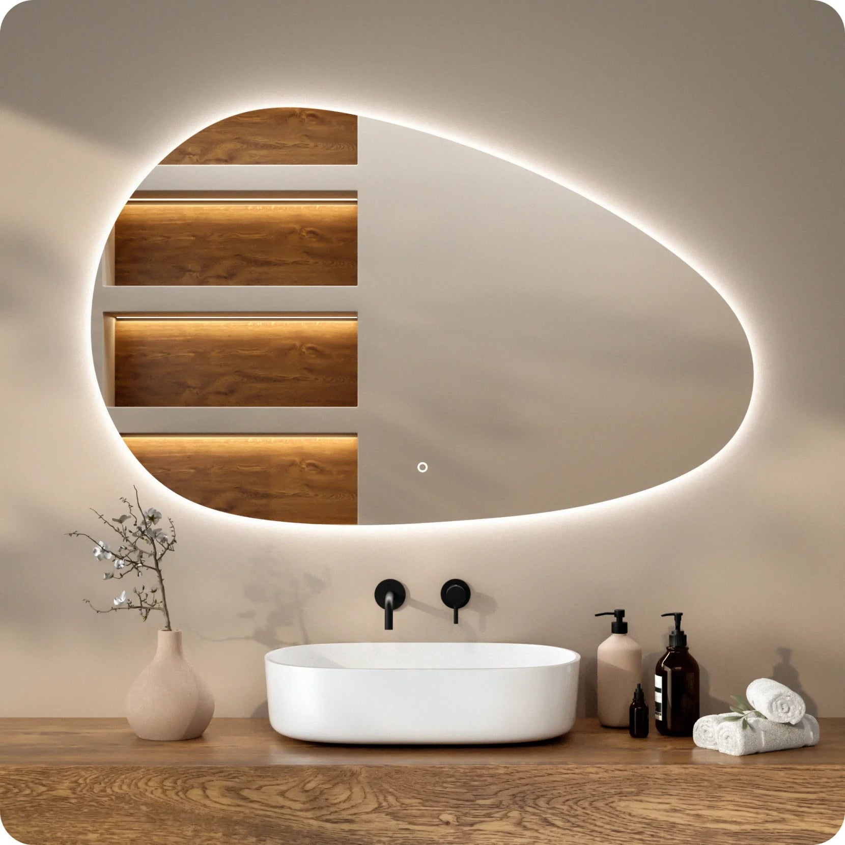 Badkamerspiegel - 150x93cm Asymmetrisch - Frameloos