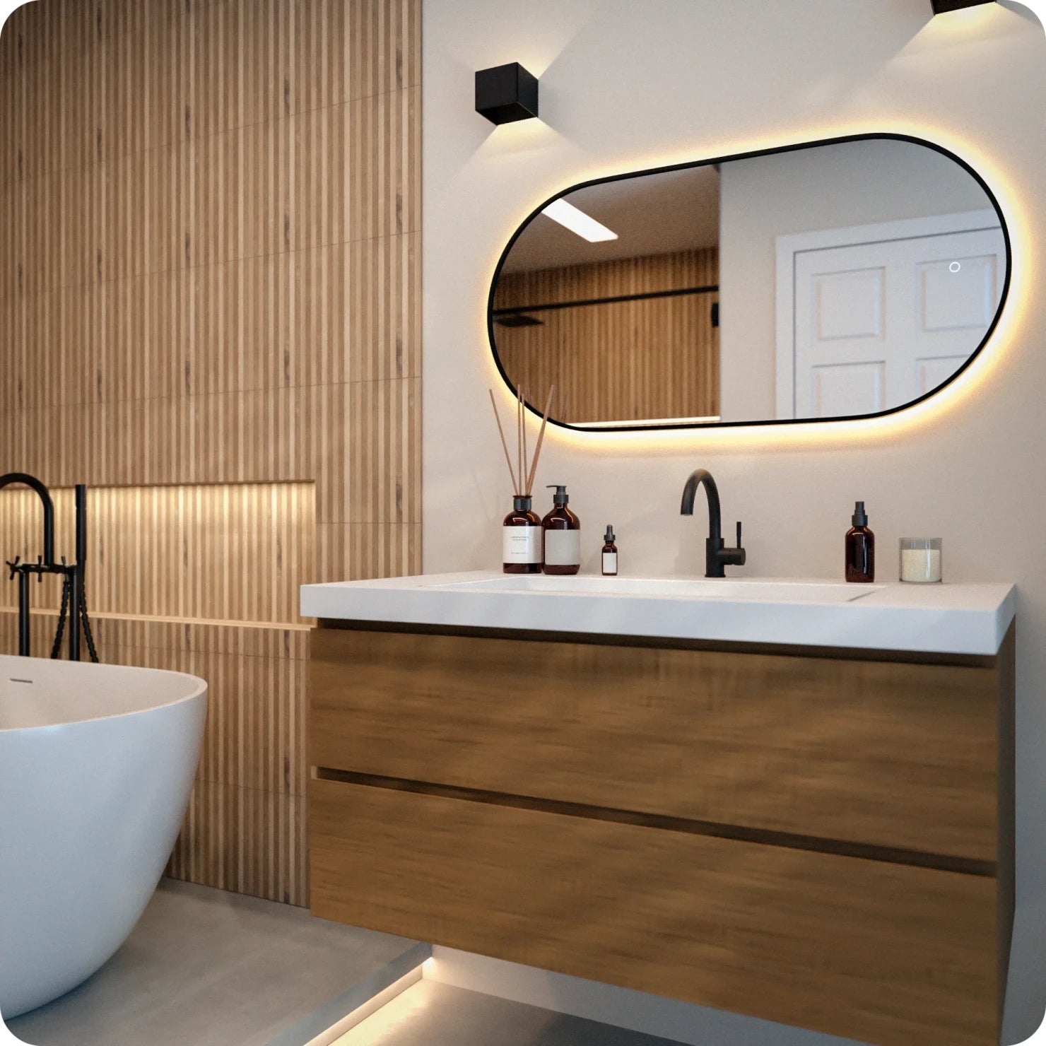 Bathroom mirror - 100x50cm Oval - Black Frame