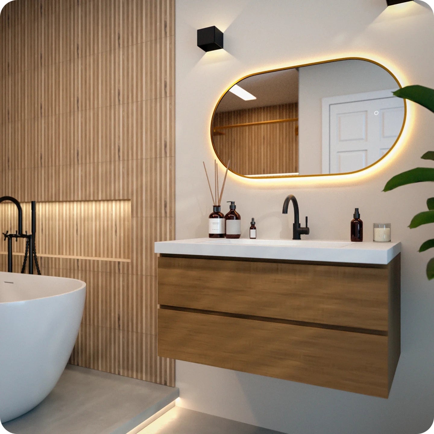 Bathroom mirror - 90x50cm Oval - Gold Frame