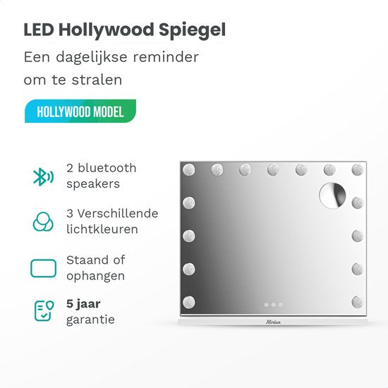 Hollywood Spiegel - Bluetooth Speakers - 58x48cm - Wit - PRE-ORDER
