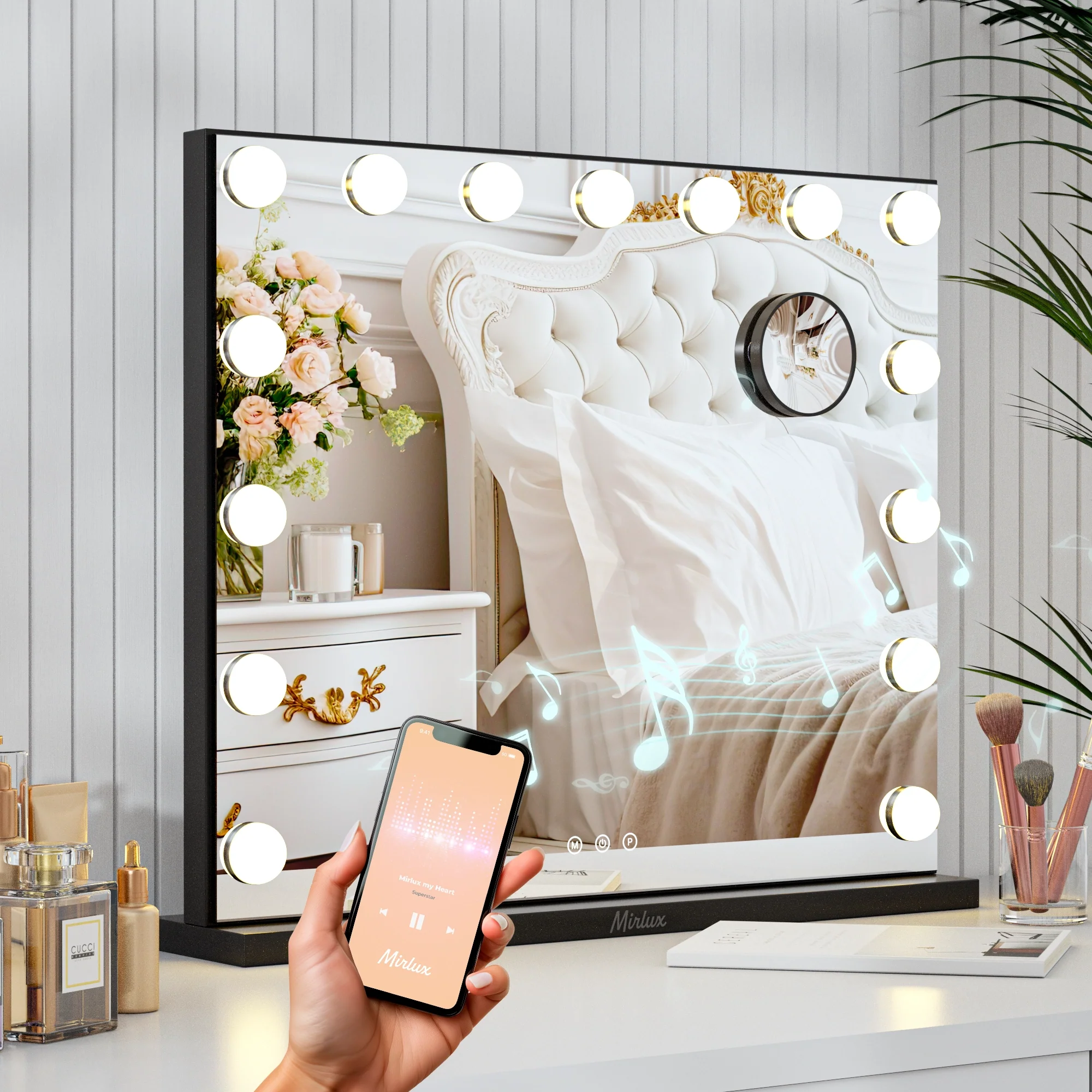 Hollywood Spiegel - Bluetooth Speakers - 58x48cm - Zwart - PRE-ORDER