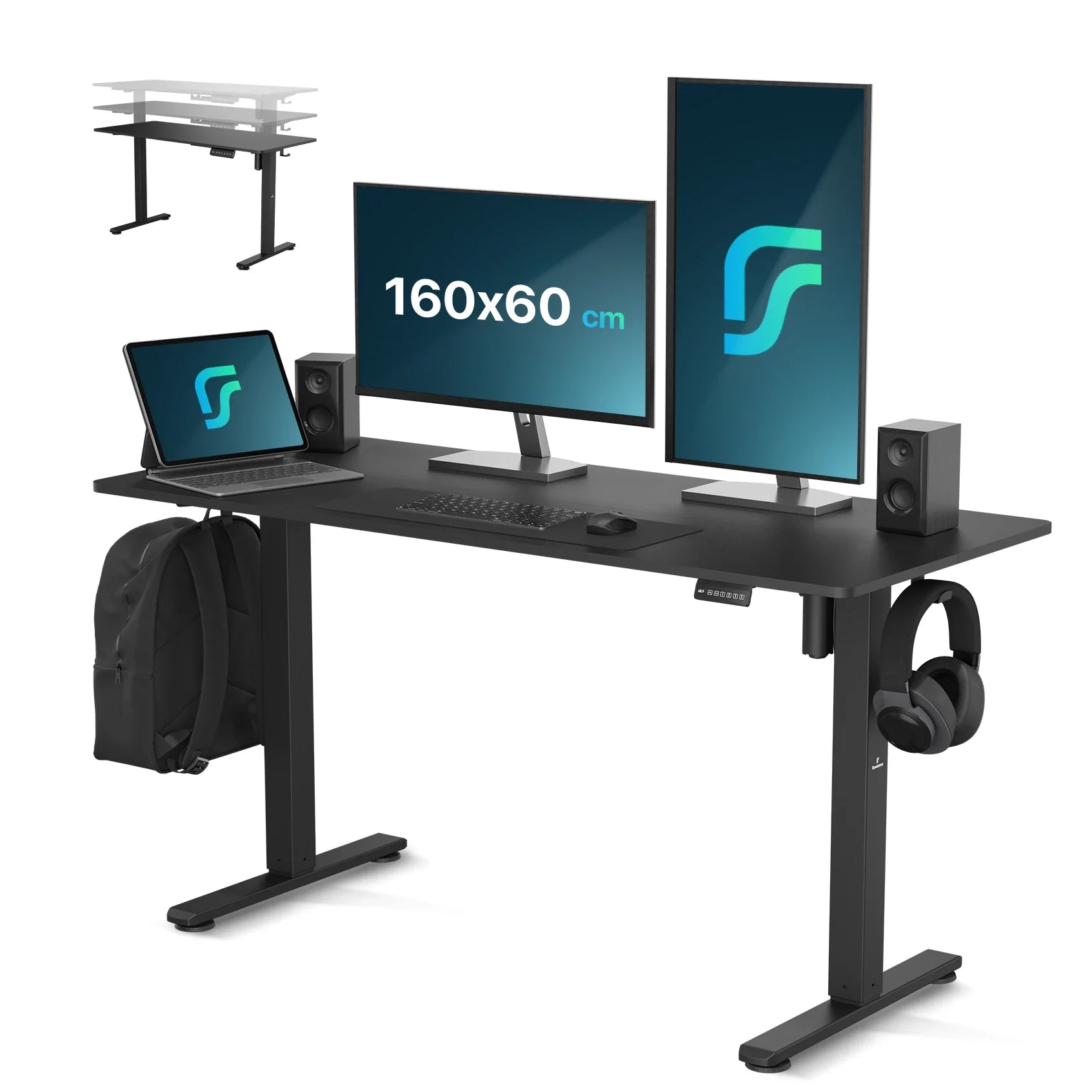 Flowsense Sit-Stand Desk – Height Adjustable Electric Desk – 160 x 60 cm