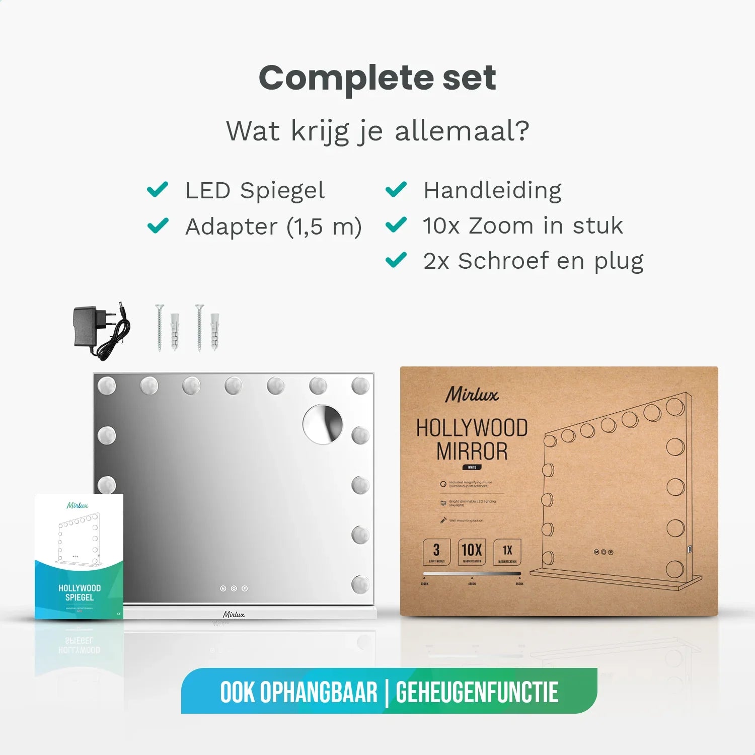 Hollywood Spiegel - Bluetooth Speakers - 58x48cm - Wit - PRE-ORDER