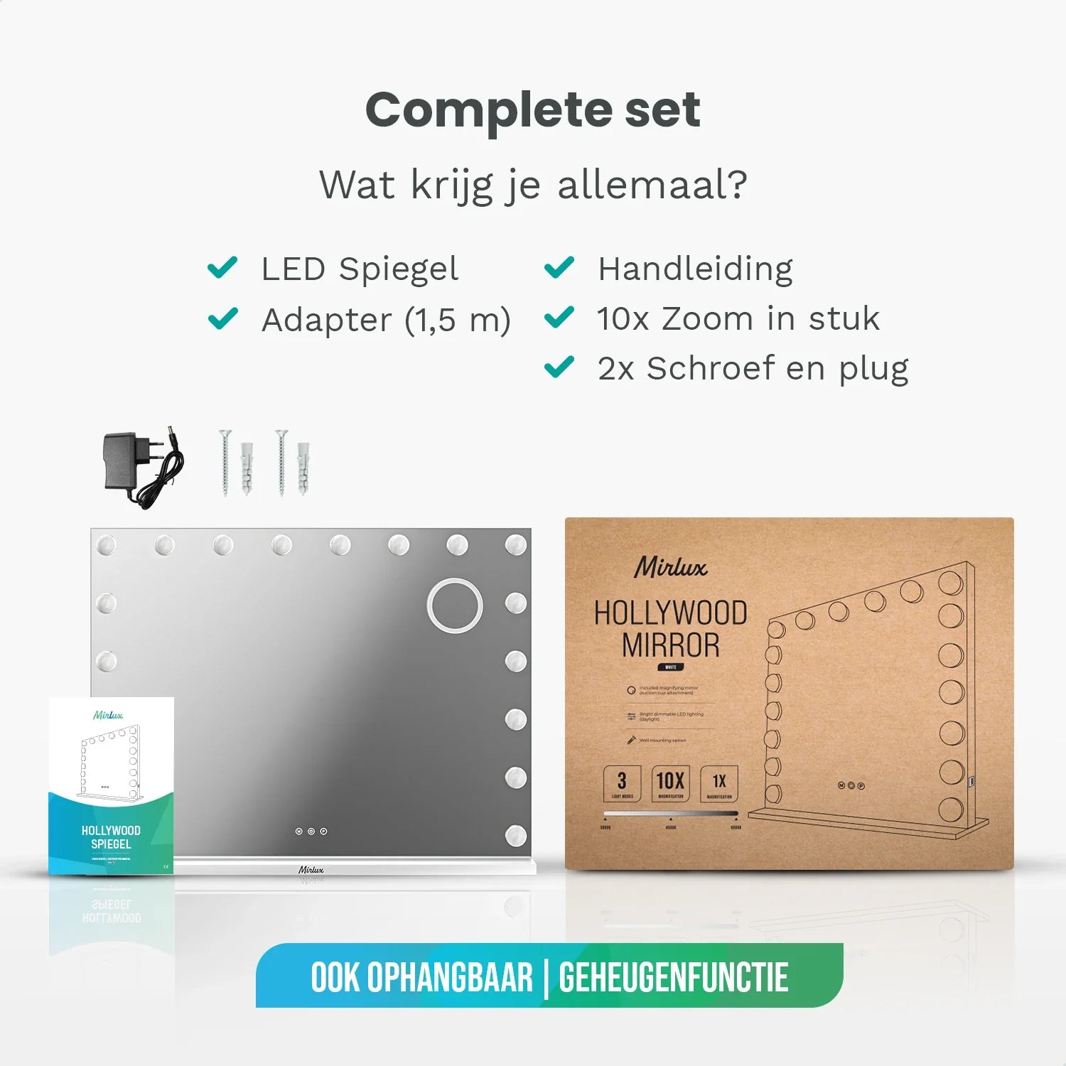 Hollywood Spiegel - Bluetooth Speakers - 80x60cm - Wit