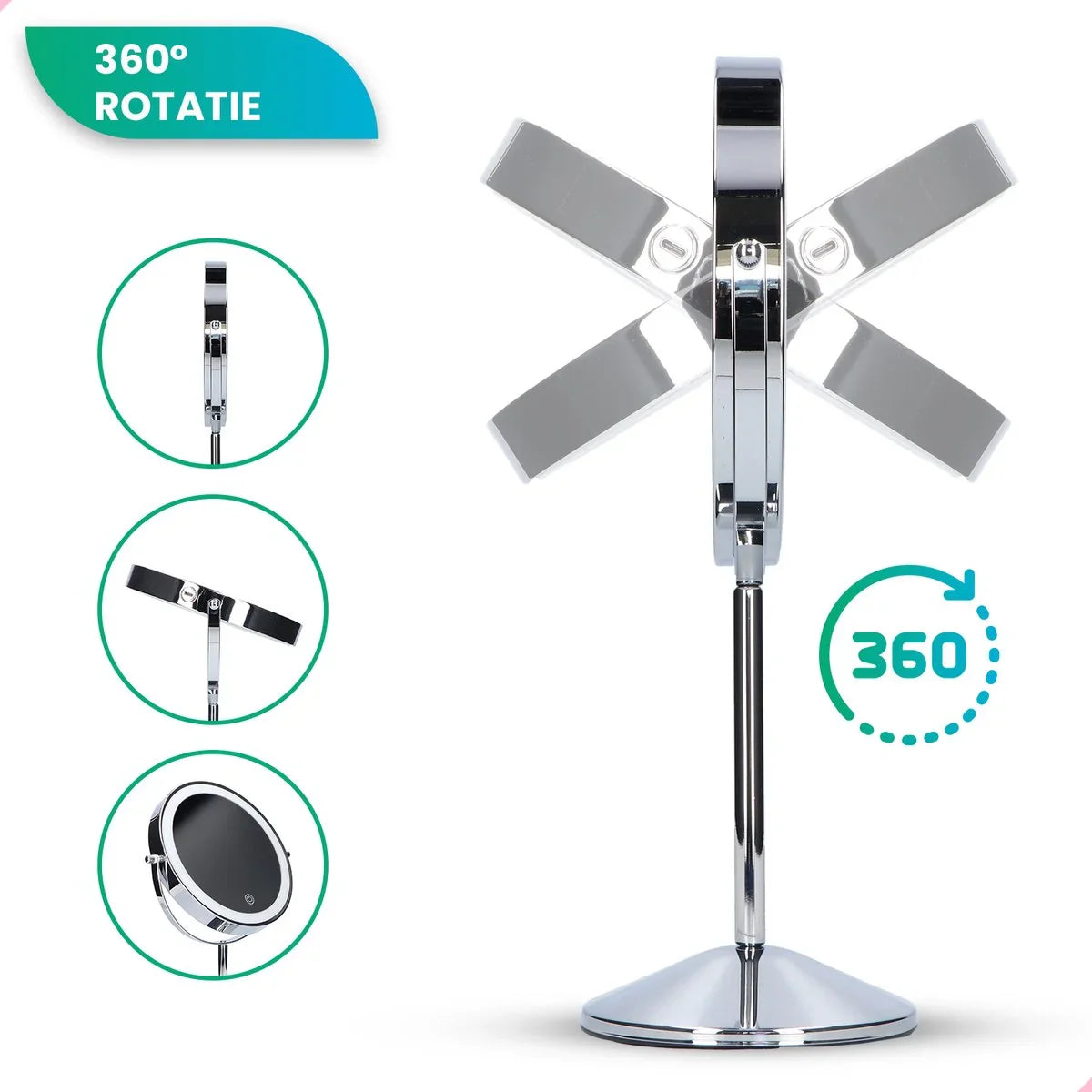 Makeup Mirror – Rechargeable – Chrome – 1-10x Magnification