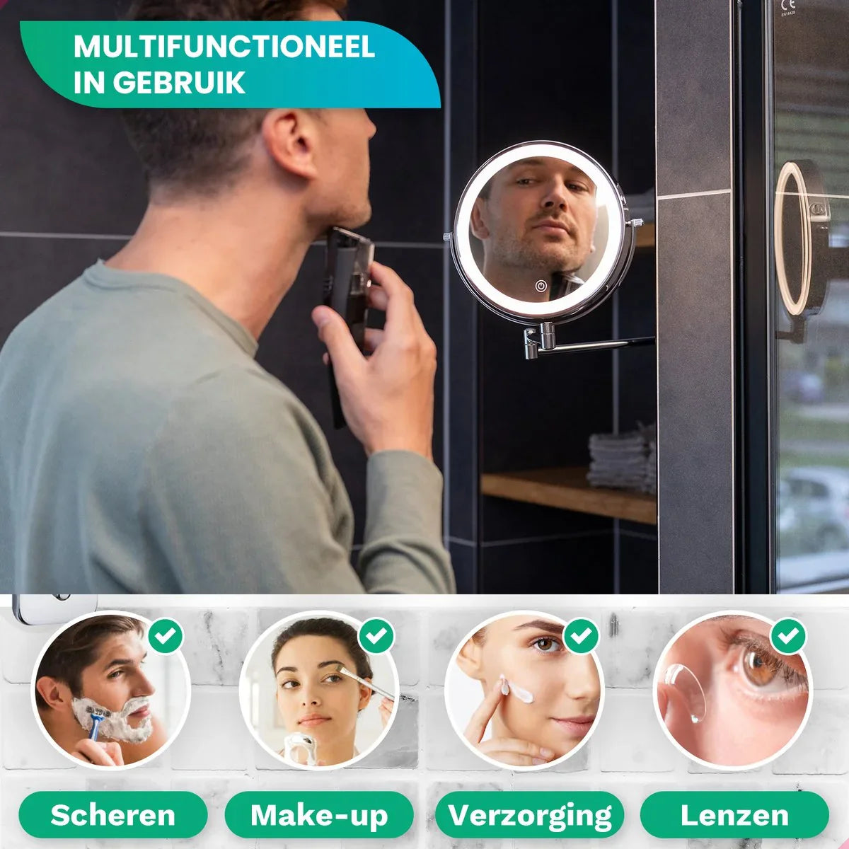 Makeup Mirror – Rechargeable – Chrome – 1-7x Magnification