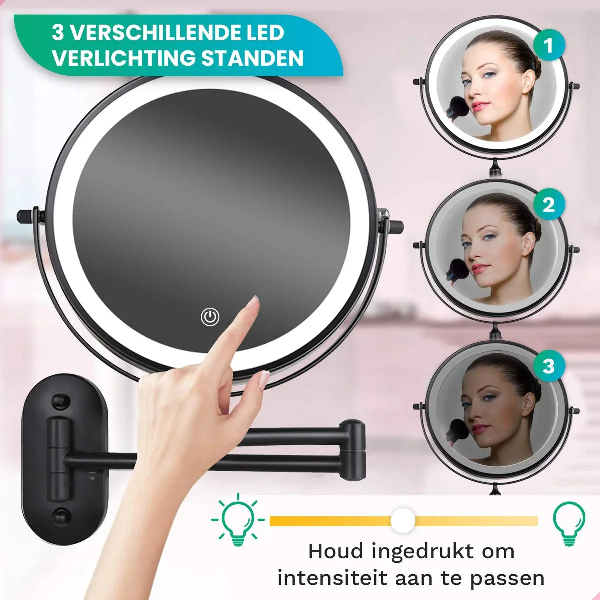 Makeup Mirror – Rechargeable – Black – 1-5x Magnification