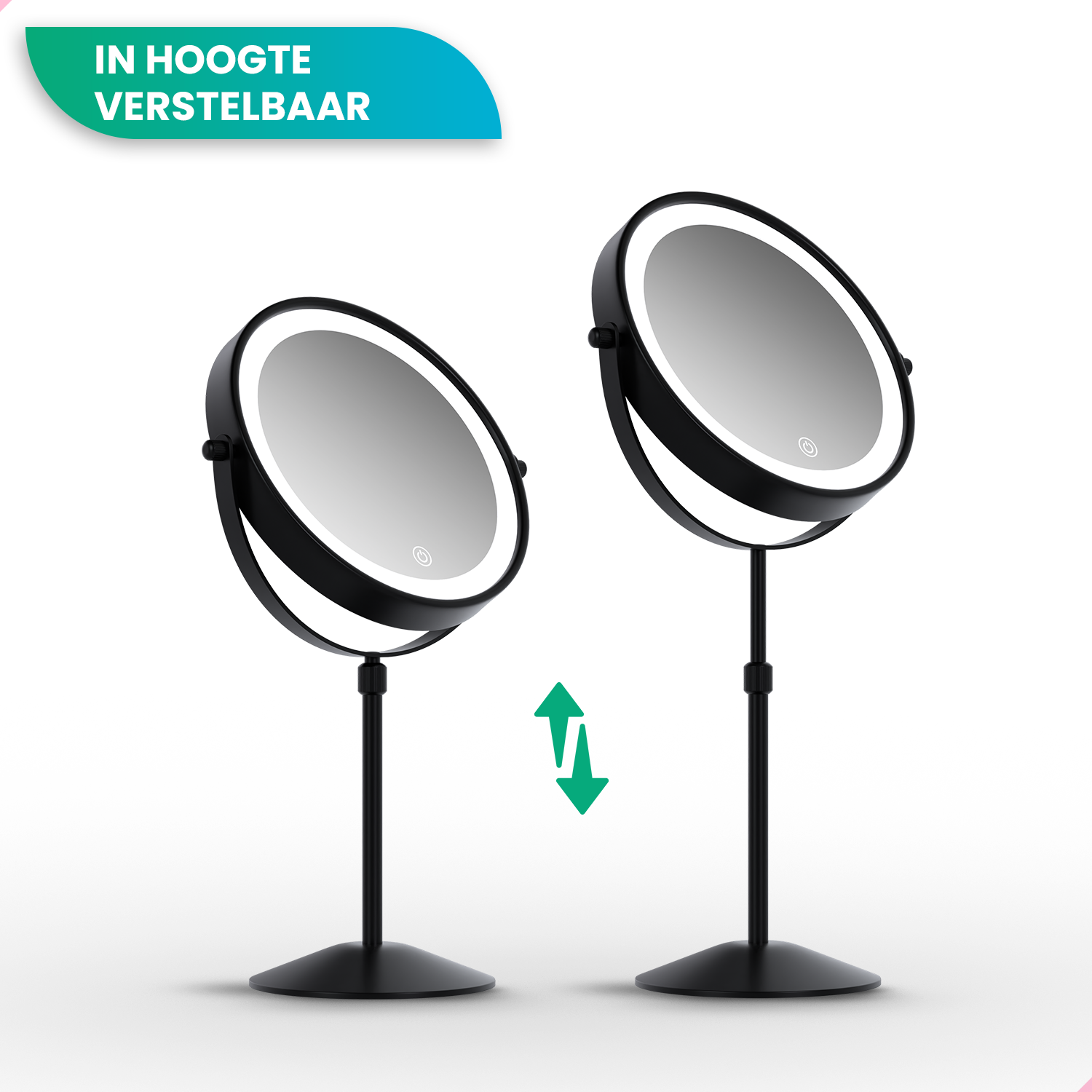 Makeup Mirror – Height Adjustable – Black – 1-10x Magnification