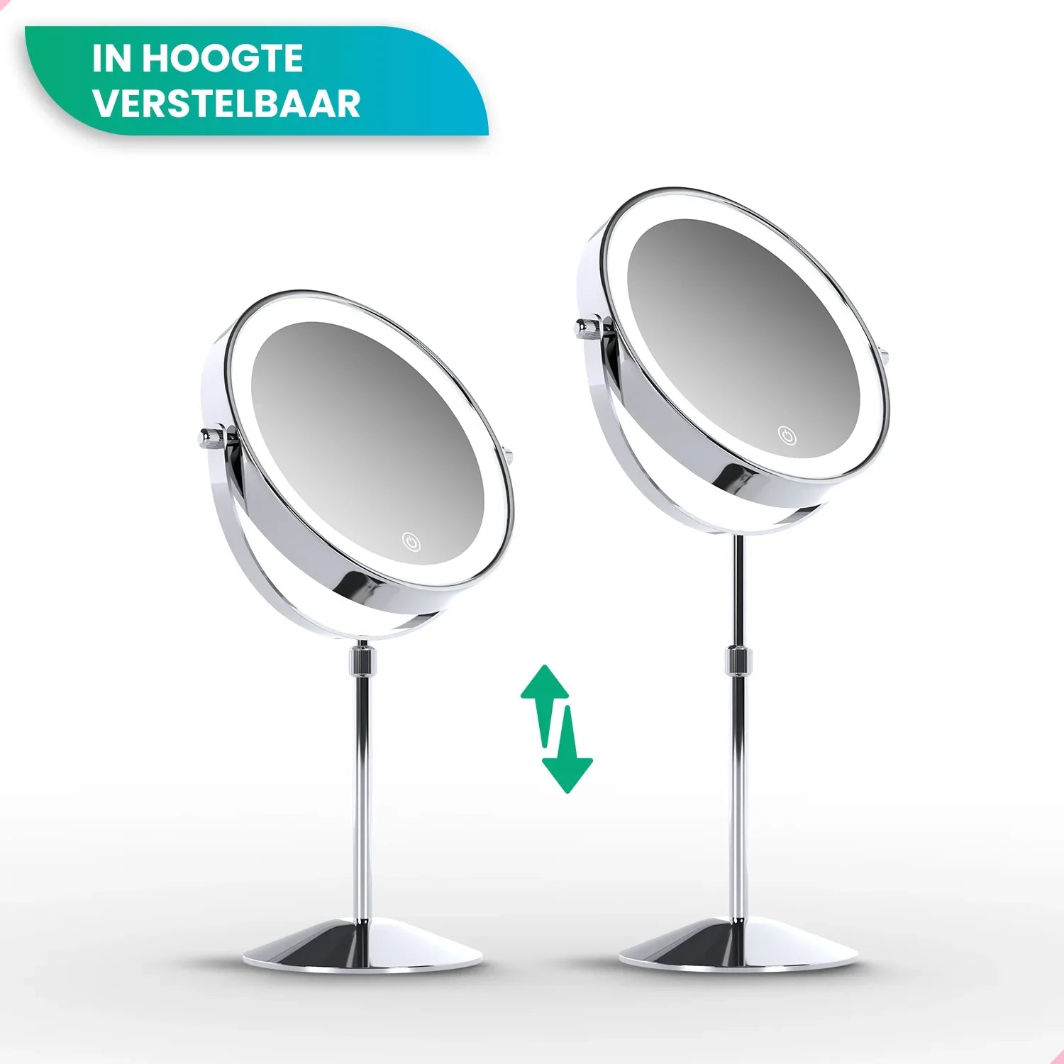 Makeup Mirror – Height Adjustable – Chrome – 1-10x Magnification