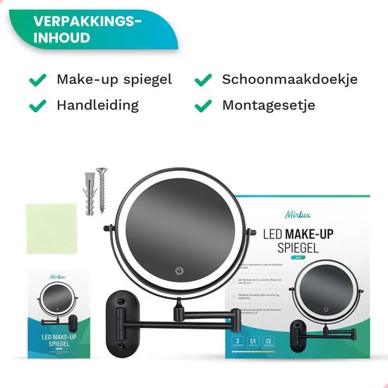 Kosmetikspiegel – Batteriebetrieben – Schwarz – 1-5-fache Vergrößerung