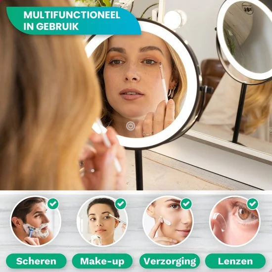 Makeup Mirror – Rechargeable – Black – 1–10× Magnification