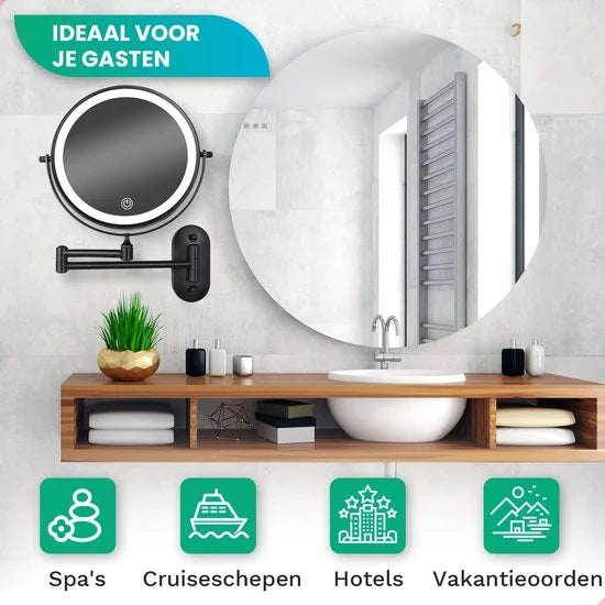 Makeup Mirror – Rechargeable – Black – 1-5x Magnification