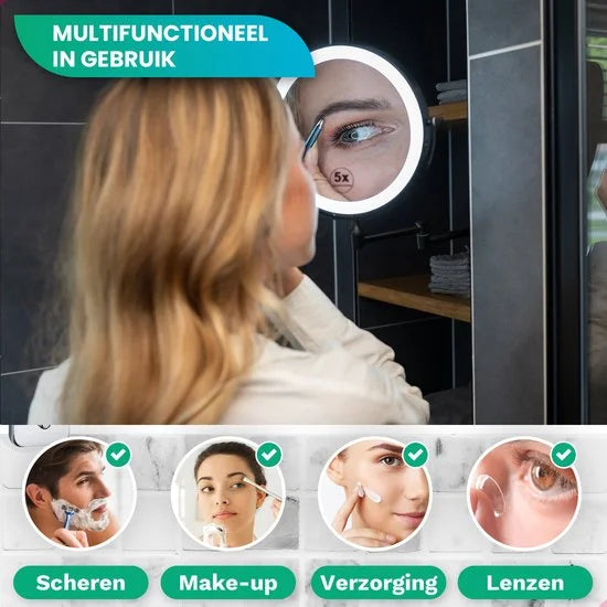 Makeup Mirror – Rechargeable – Black – 1-5x Magnification