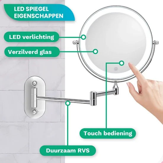 Makeup Mirror – Rechargeable – Chrome – 1-10x Magnification
