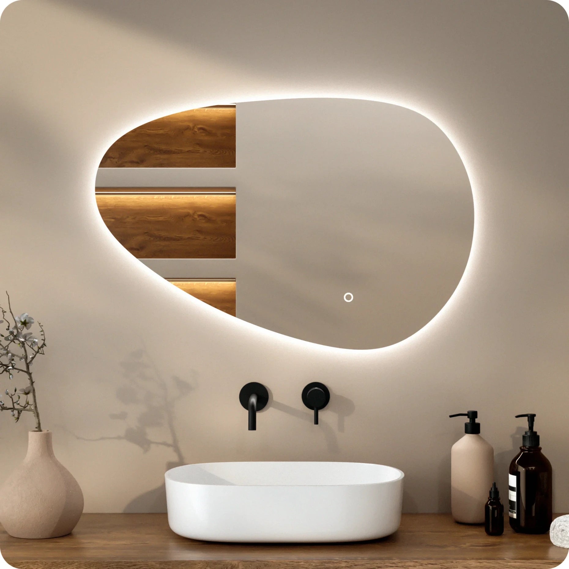 Bathroom mirror - 90x60cm Asymmetrical - Frameless