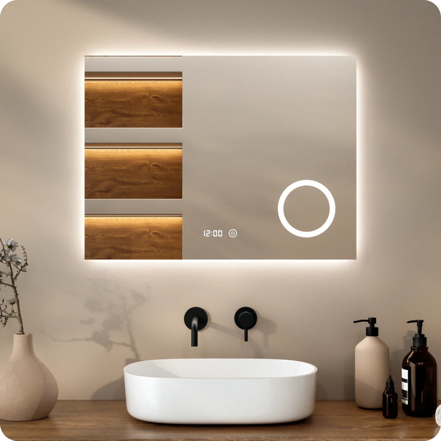 Bathroom mirror - 80x60cm - Rectangular - Frameless