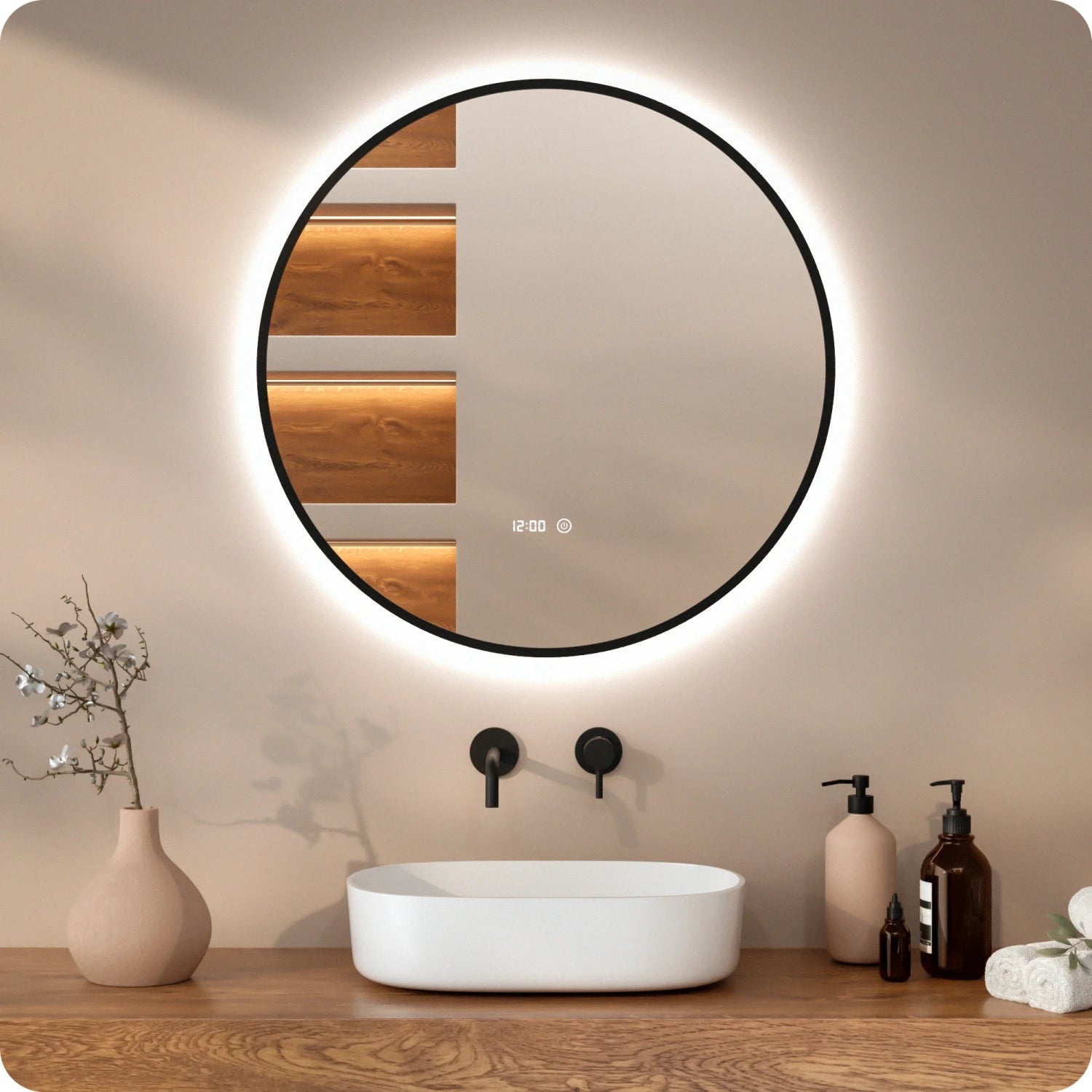 Bathroom mirror - 80cm - Black frame