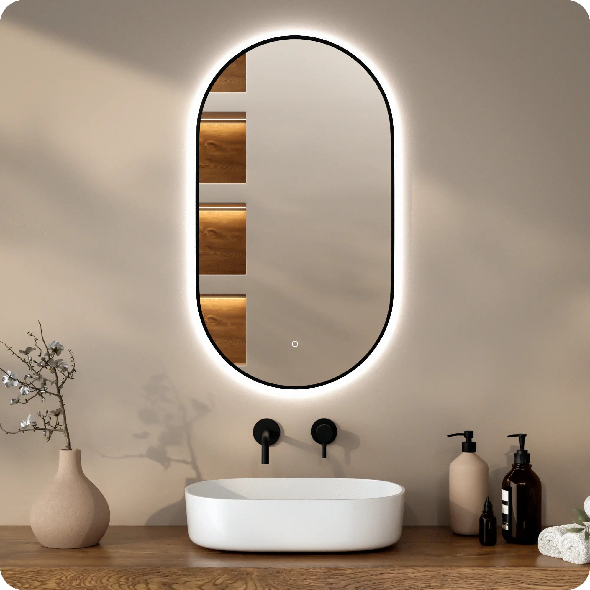 Bathroom mirror - 90x50cm Oval - Black Frame