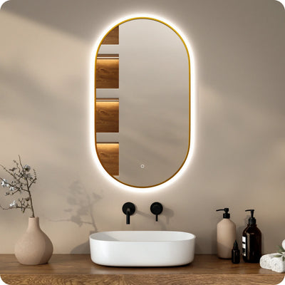 Bathroom mirror - 90x50cm Oval - Gold Frame - PRE-ORDER