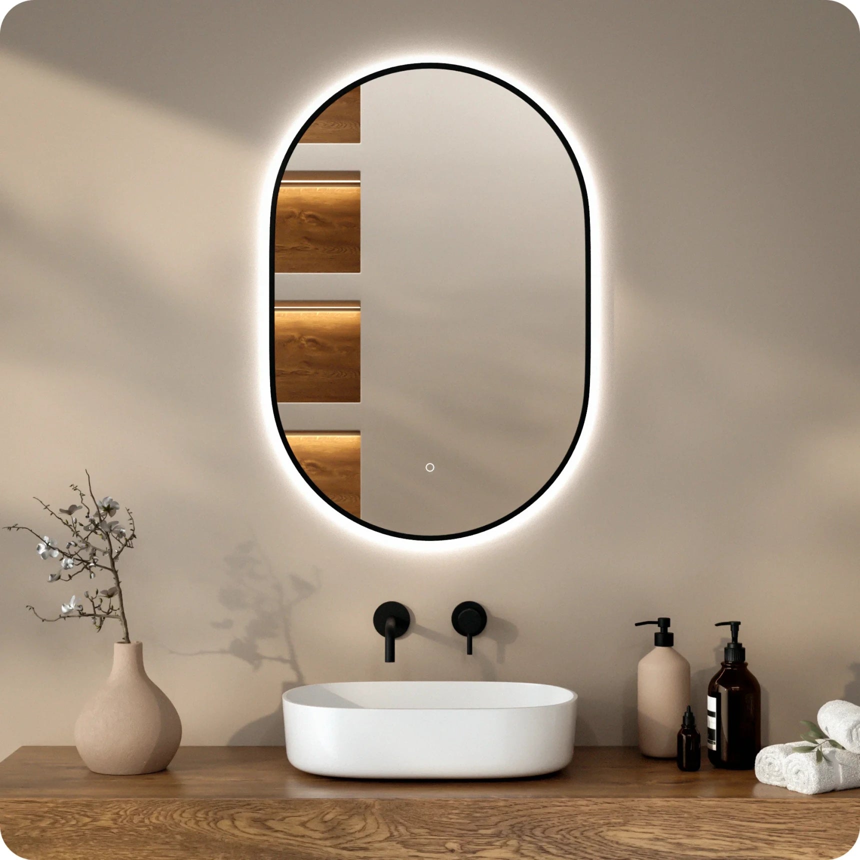 Bathroom mirror - 90x60cm Oval - Black Frame