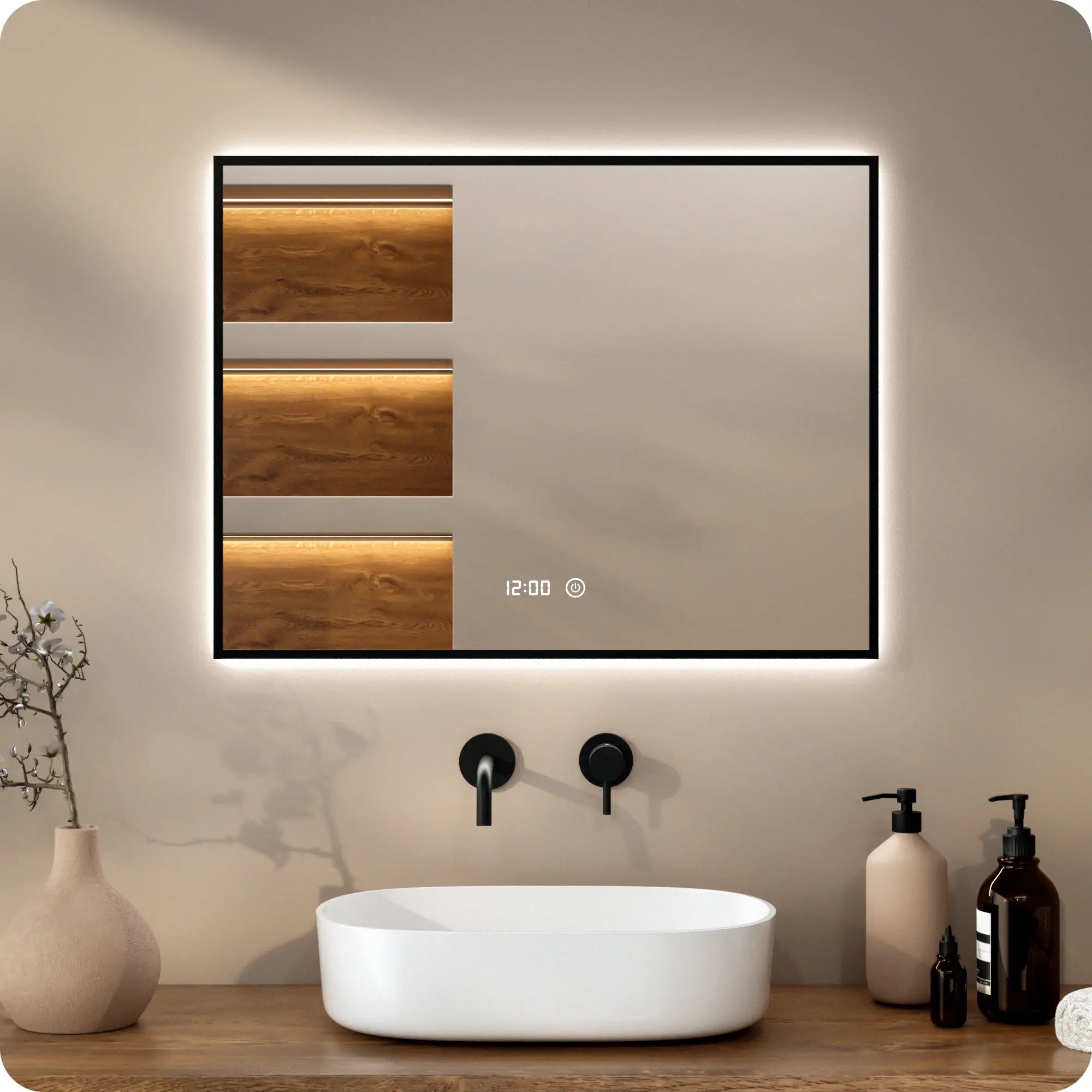 Bathroom Mirror - 80x60cm - Rectangle  - Black Frame