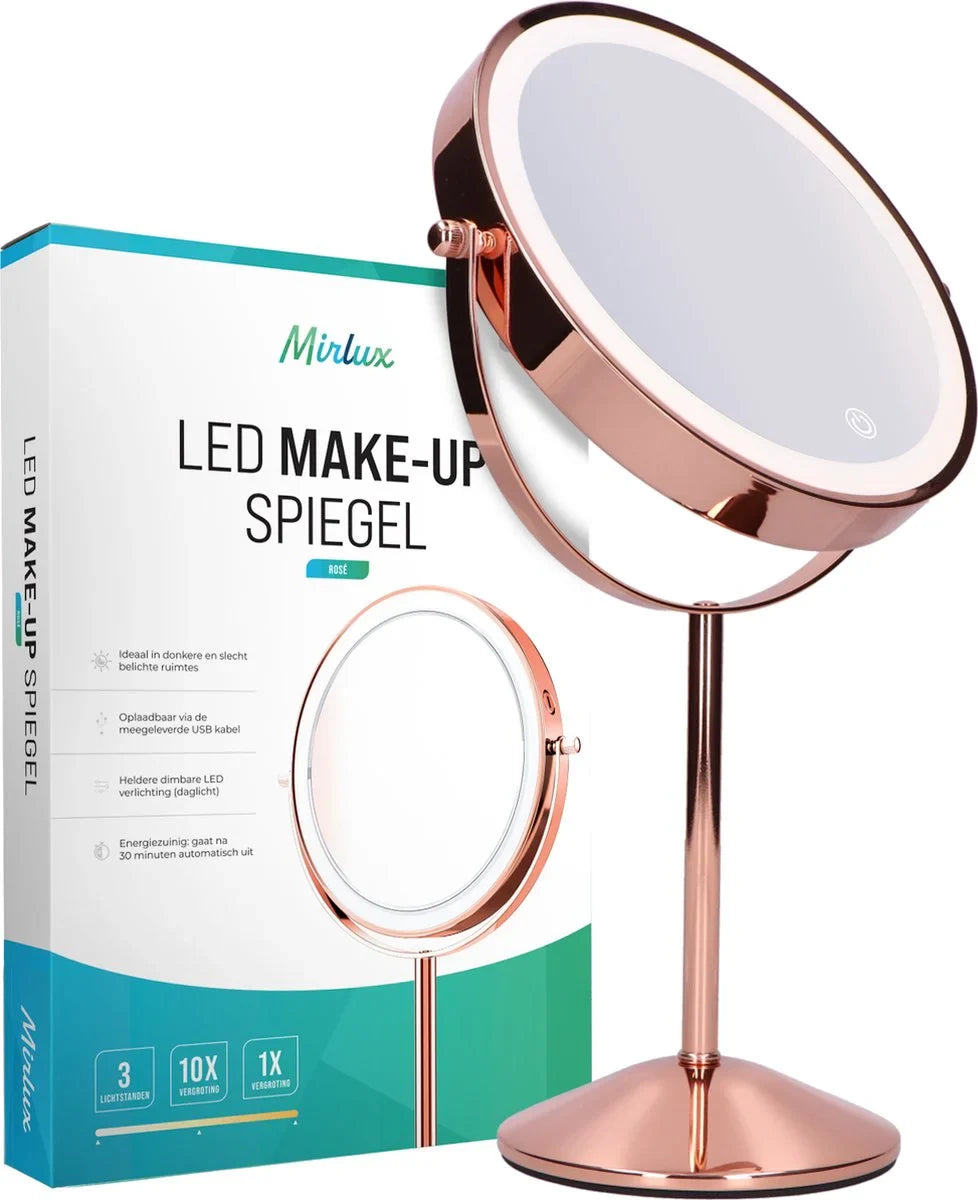 Makeup Mirror – Rechargeable – Rose Gold – 1‑10× Magnification