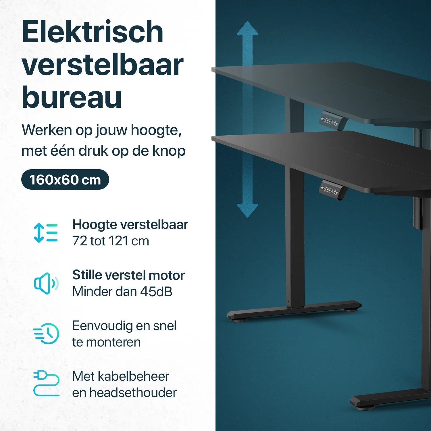 Flowsense Sit-Stand Desk – Height Adjustable Electric Desk – 160 x 60 cm