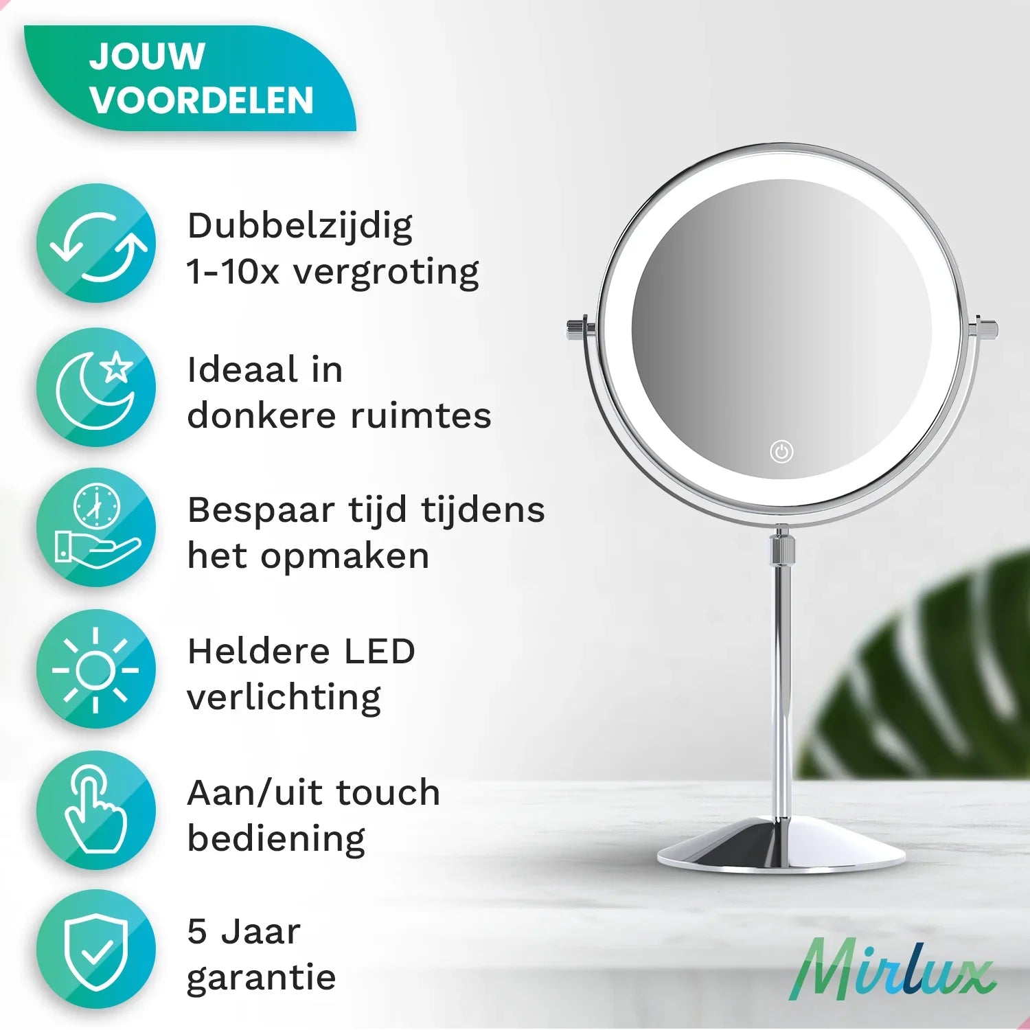 Makeup Mirror – Height Adjustable – Chrome – 1-10x Magnification