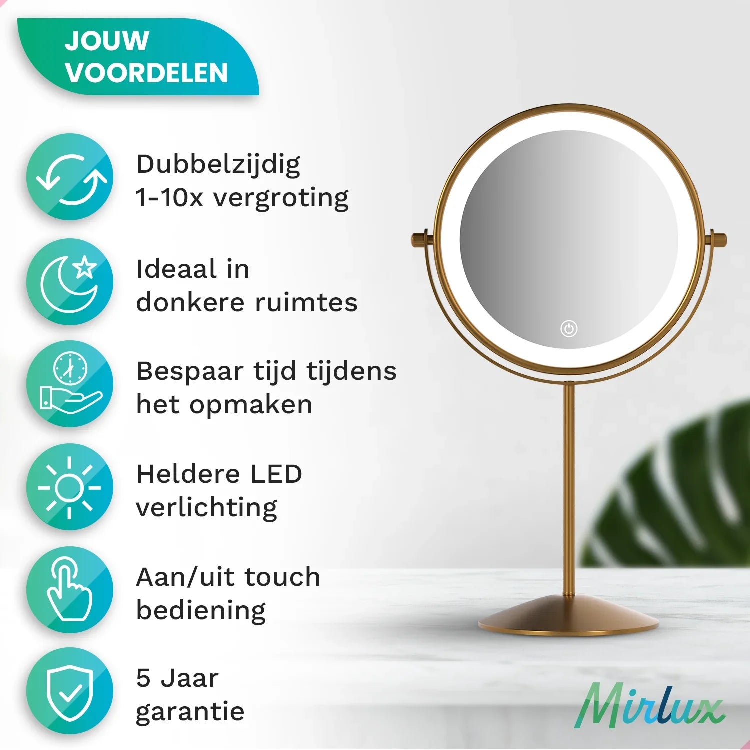 Make-Up Spiegel - Oplaadbaar - Goud - 1-10x Vergroting