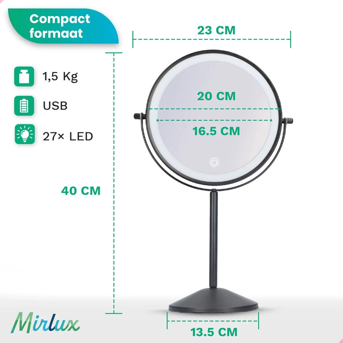 Makeup Mirror – Rechargeable – Black – 1–10× Magnification