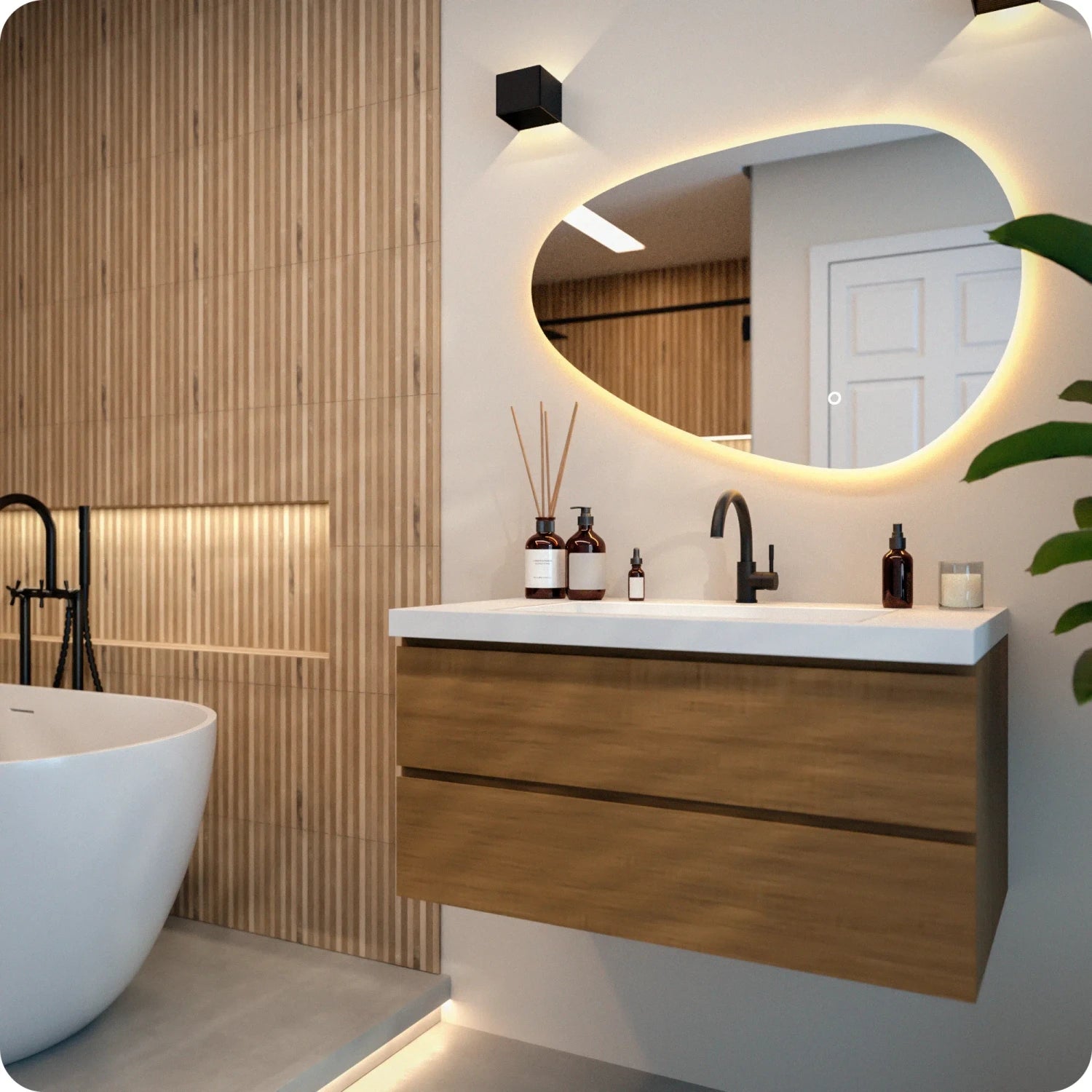 Bathroom mirror - 90x60cm Asymmetrical - Frameless