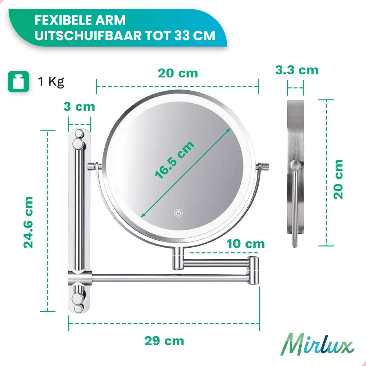 Makeup Mirror – Rechargeable – Chrome – 1-7x Magnification