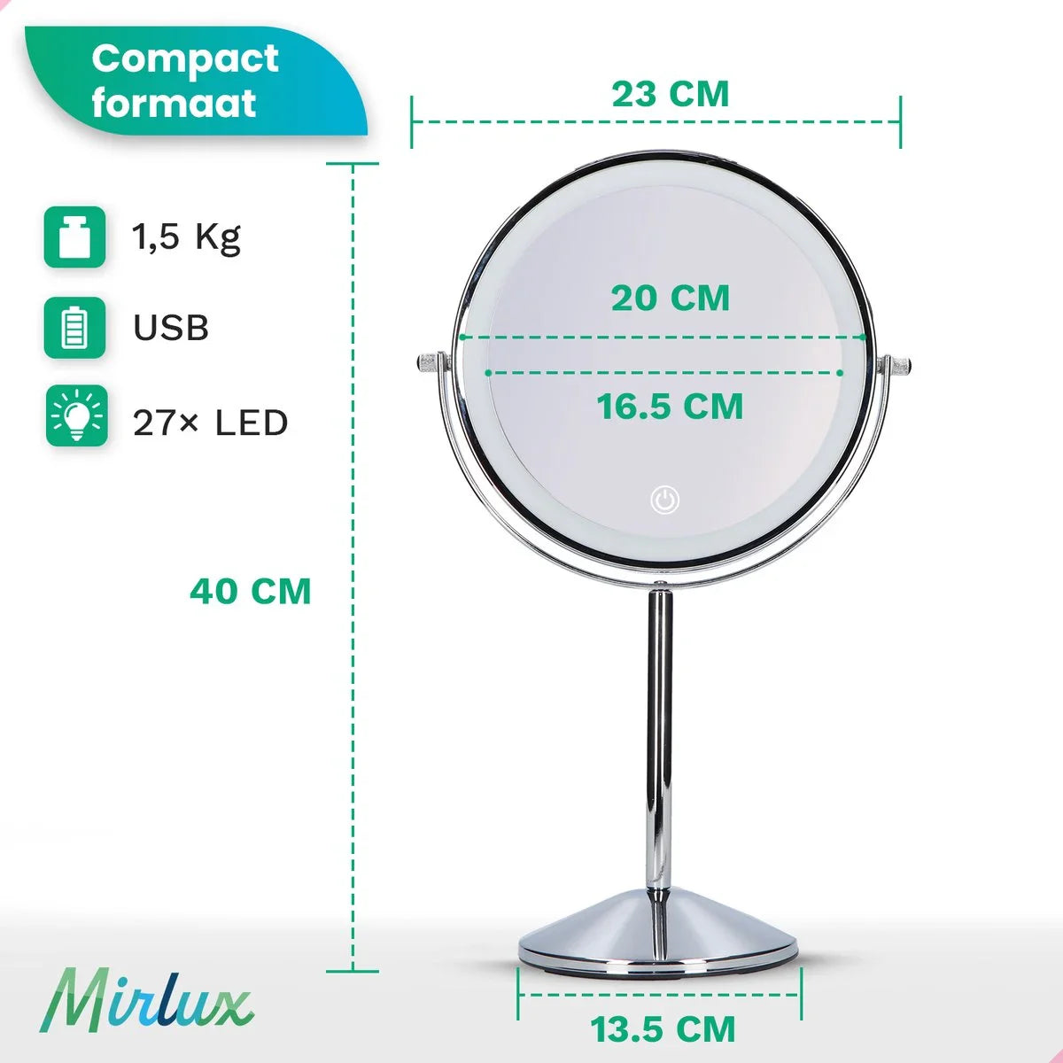 Makeup Mirror – Rechargeable – Chrome – 1-10x Magnification