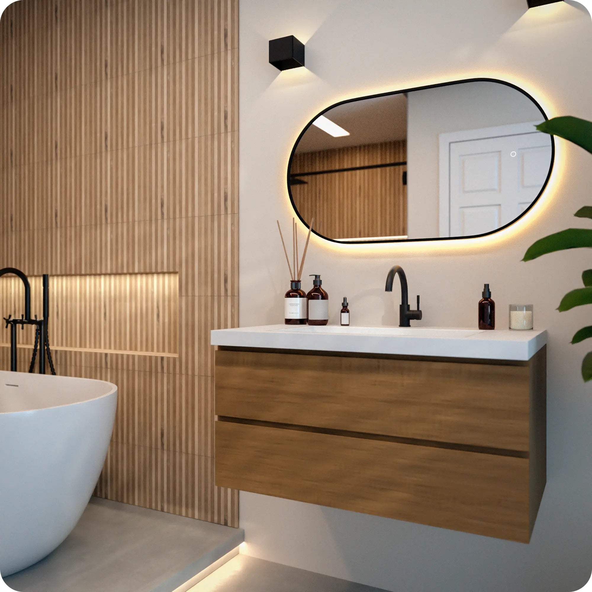 Bathroom mirror - 90x50cm Oval - Black Frame