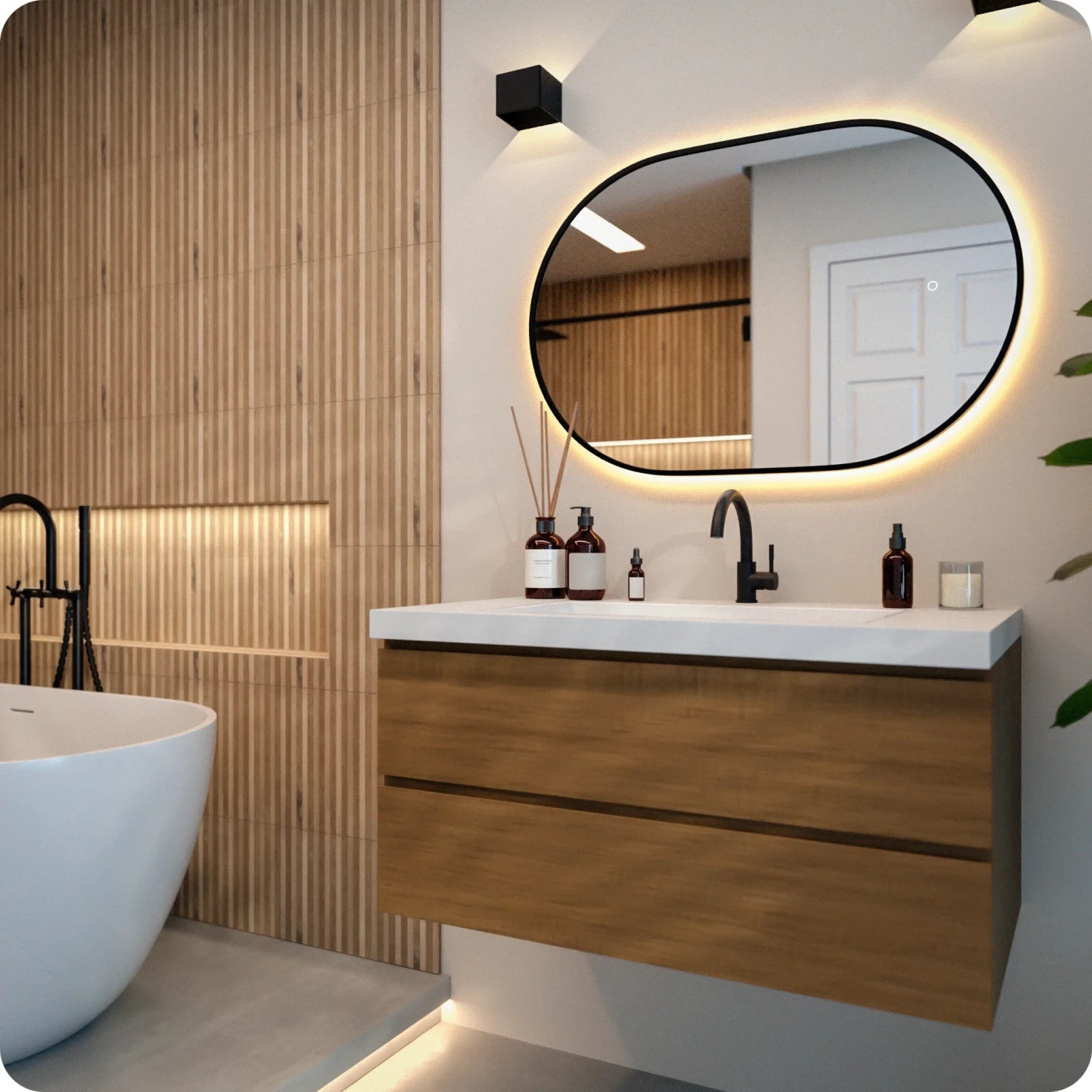 Bathroom mirror - 90x60cm Oval - Black Frame