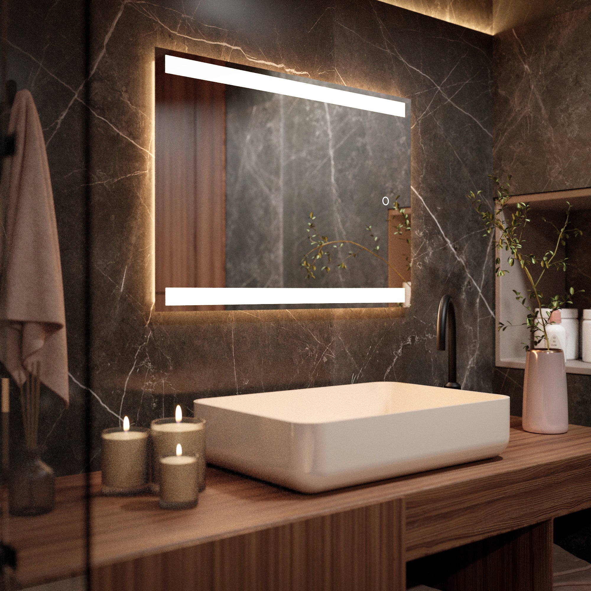 Bathroom mirror - 90x65cm Rectangular - Frameless