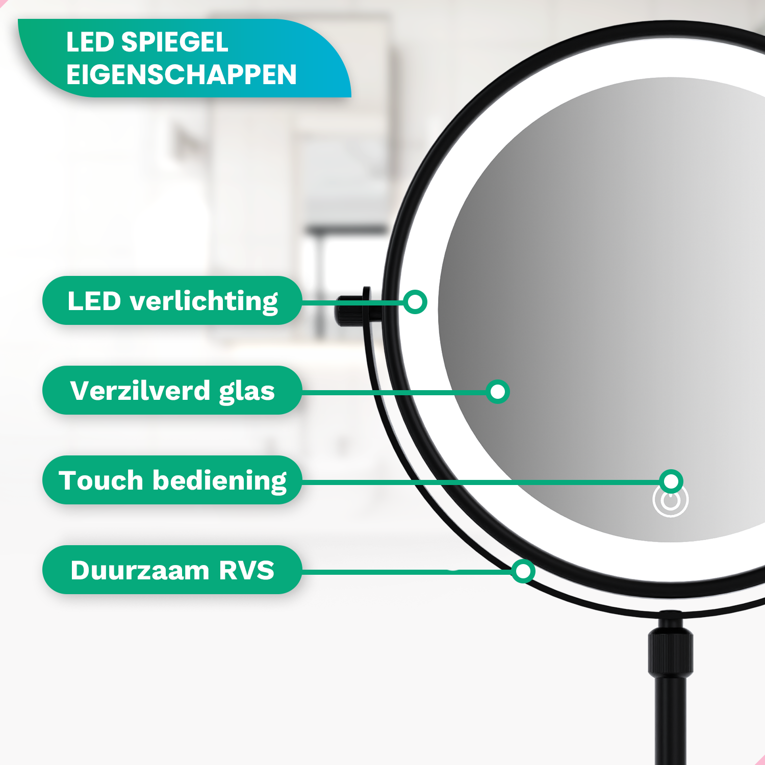 Makeup Mirror – Height Adjustable – Black – 1-10x Magnification