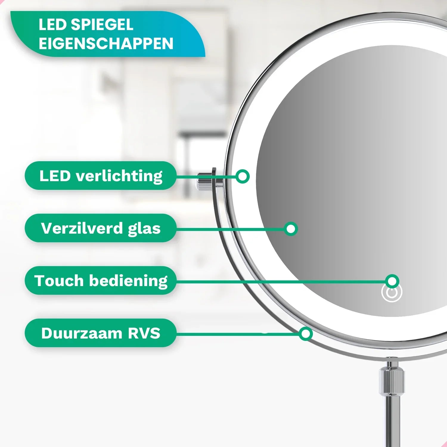 Makeup Mirror – Height Adjustable – Chrome – 1-10x Magnification