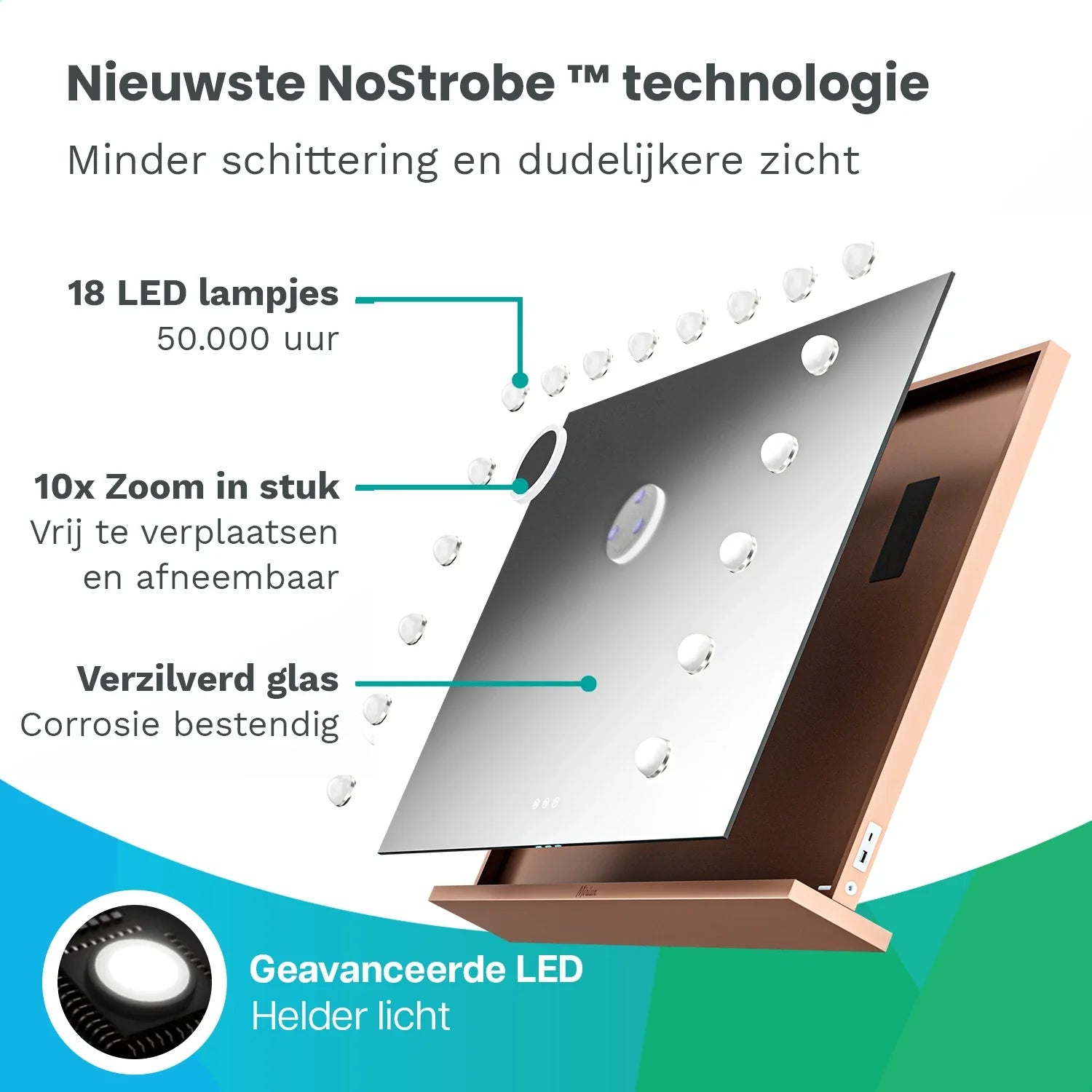 Hollywood Mirror - Bluetooth Speakers - 80x60cm - Rose Gold