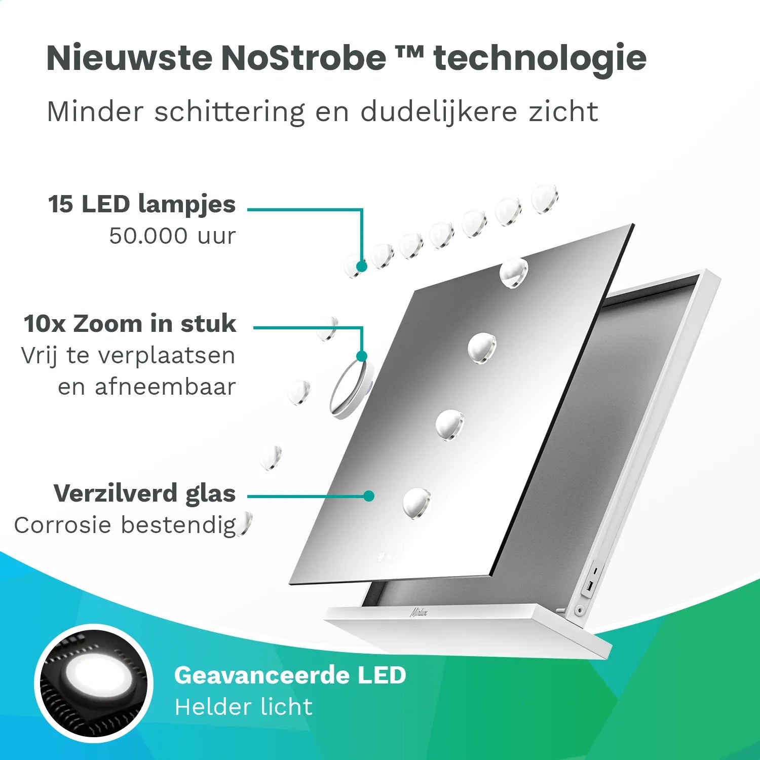 Hollywood Spiegel - Bluetooth Speakers - 58x48cm - Wit - PRE-ORDER