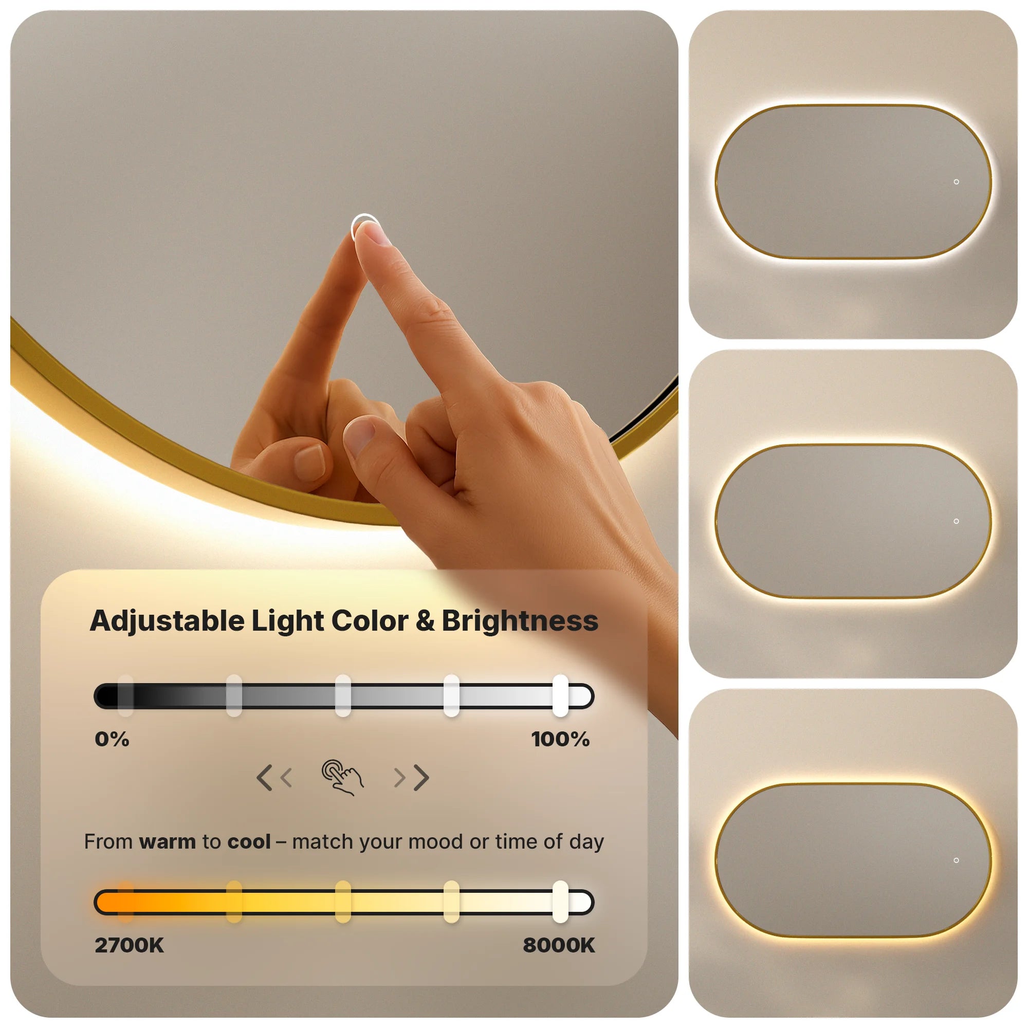 Bathroom mirror - 90x50cm Oval - Gold Frame