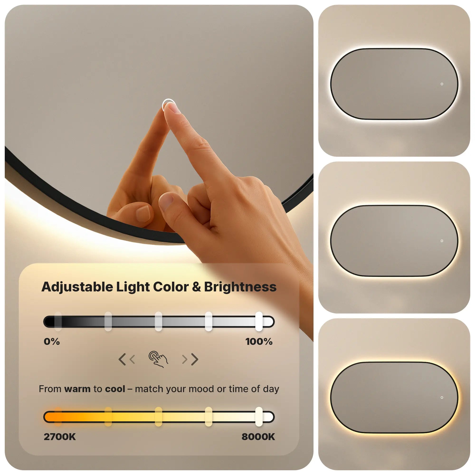 Bathroom mirror - 90x50cm Oval - Black Frame