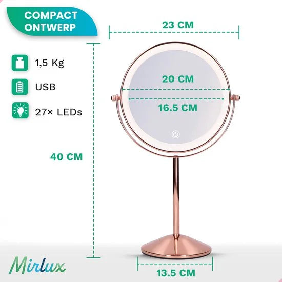Kosmetikspiegel – Wiederaufladbar – Roségold – 1-10-fache Vergrößerung