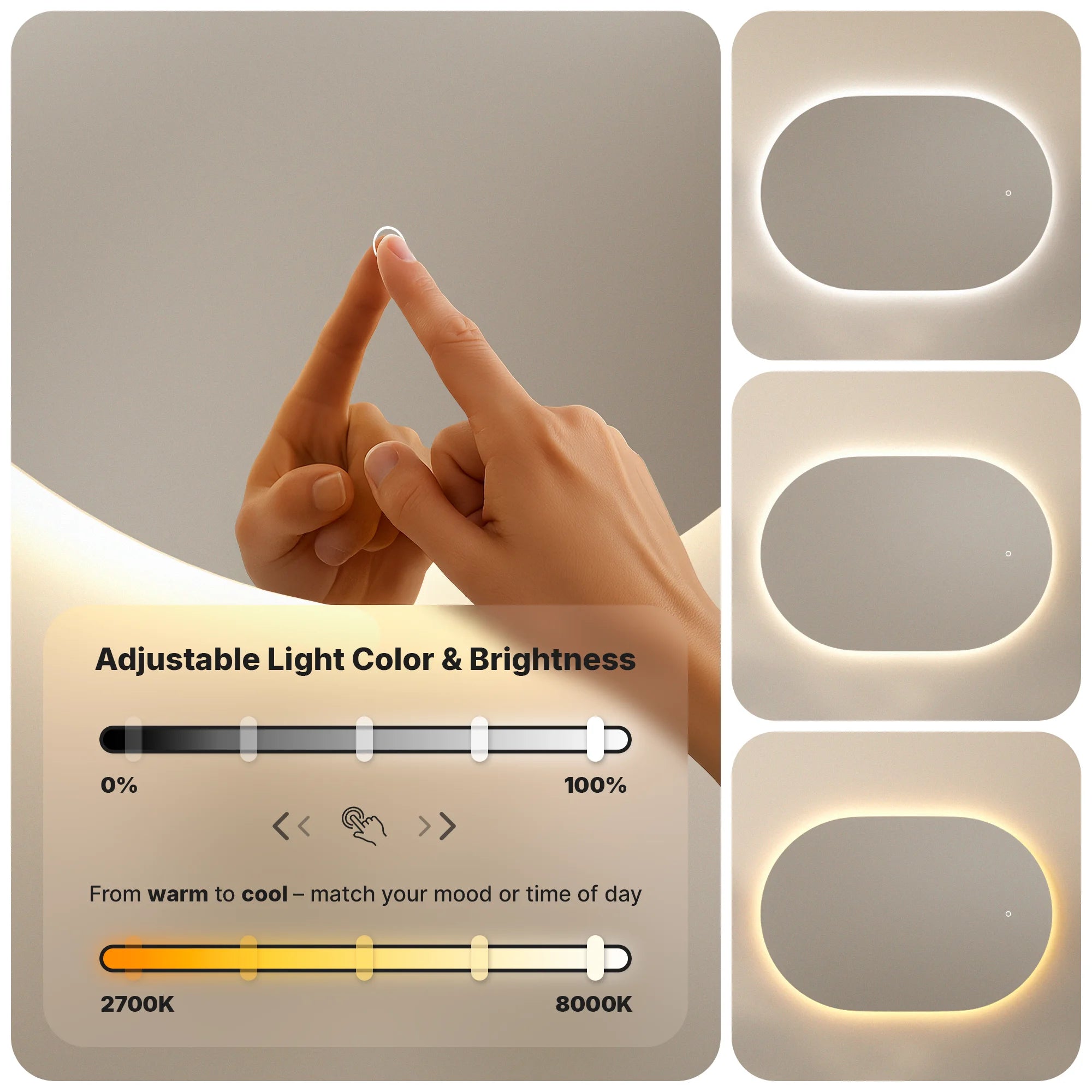 Bathroom mirror - 90x60cm Oval - Frameless