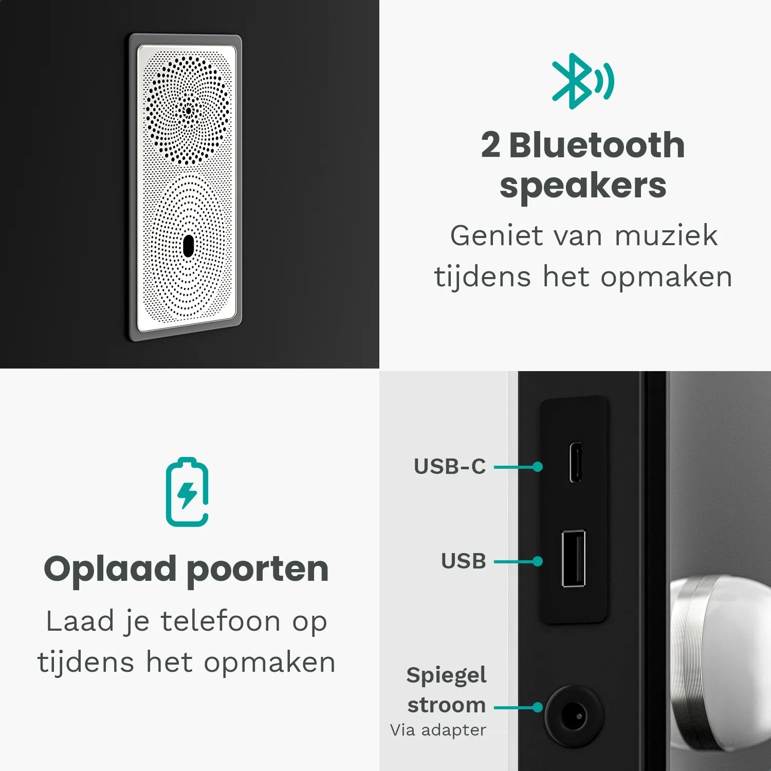 Hollywood Spiegel - Bluetooth Speakers - 58x48cm - Zwart - PRE-ORDER