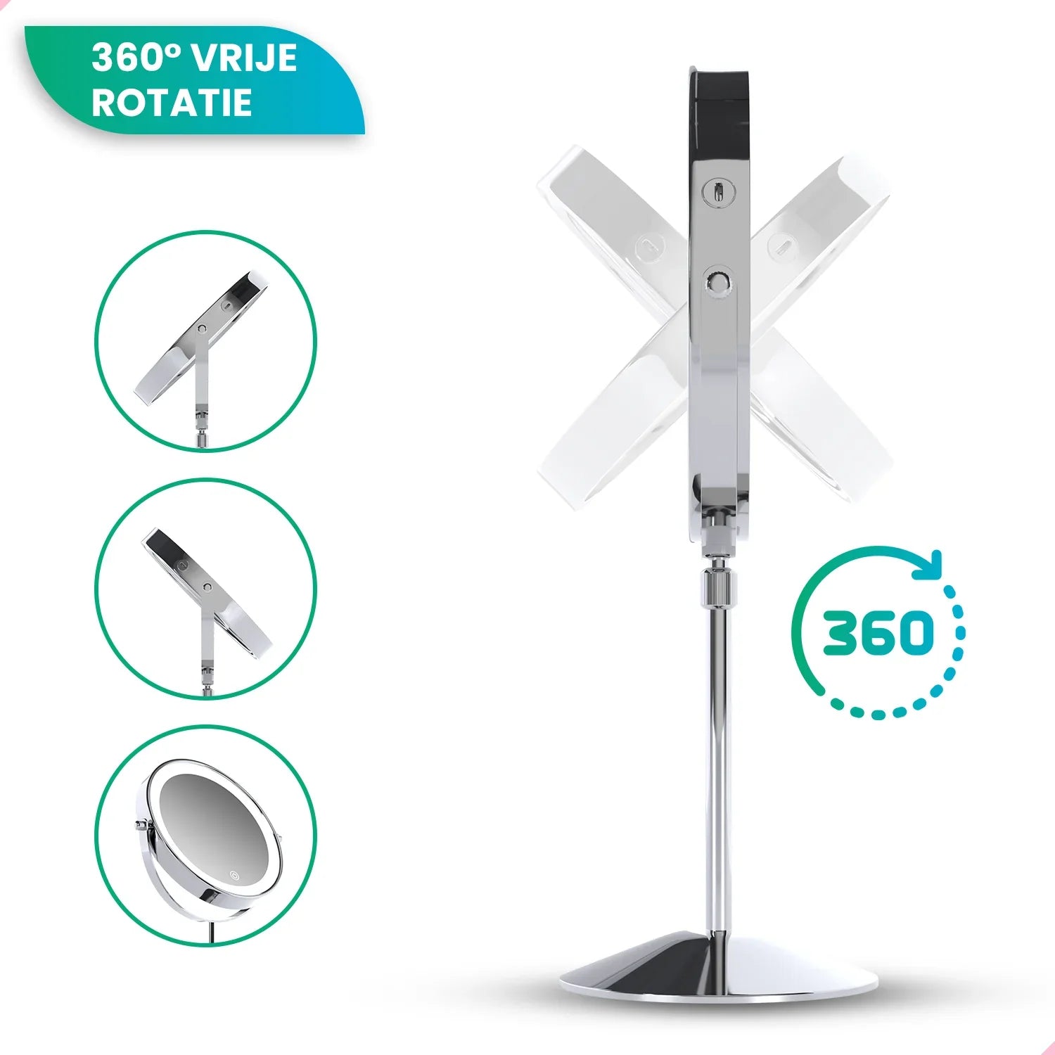 Makeup Mirror – Height Adjustable – Chrome – 1-10x Magnification