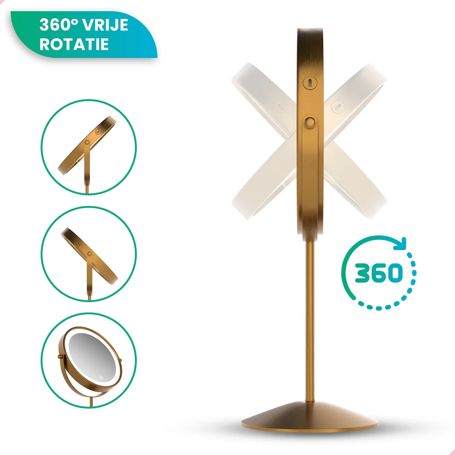 Make-Up Spiegel - Oplaadbaar - Goud - 1-10x Vergroting