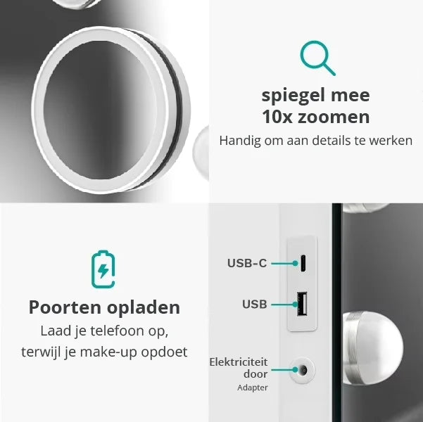 Hollywood Spiegel - 80x60cm - Wit